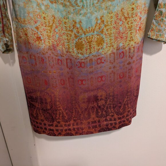 Anthropologie Maeve "Cleome" Turquoise Ombre Silk Open Sleeve Shift Dress - Picture 7 of 11